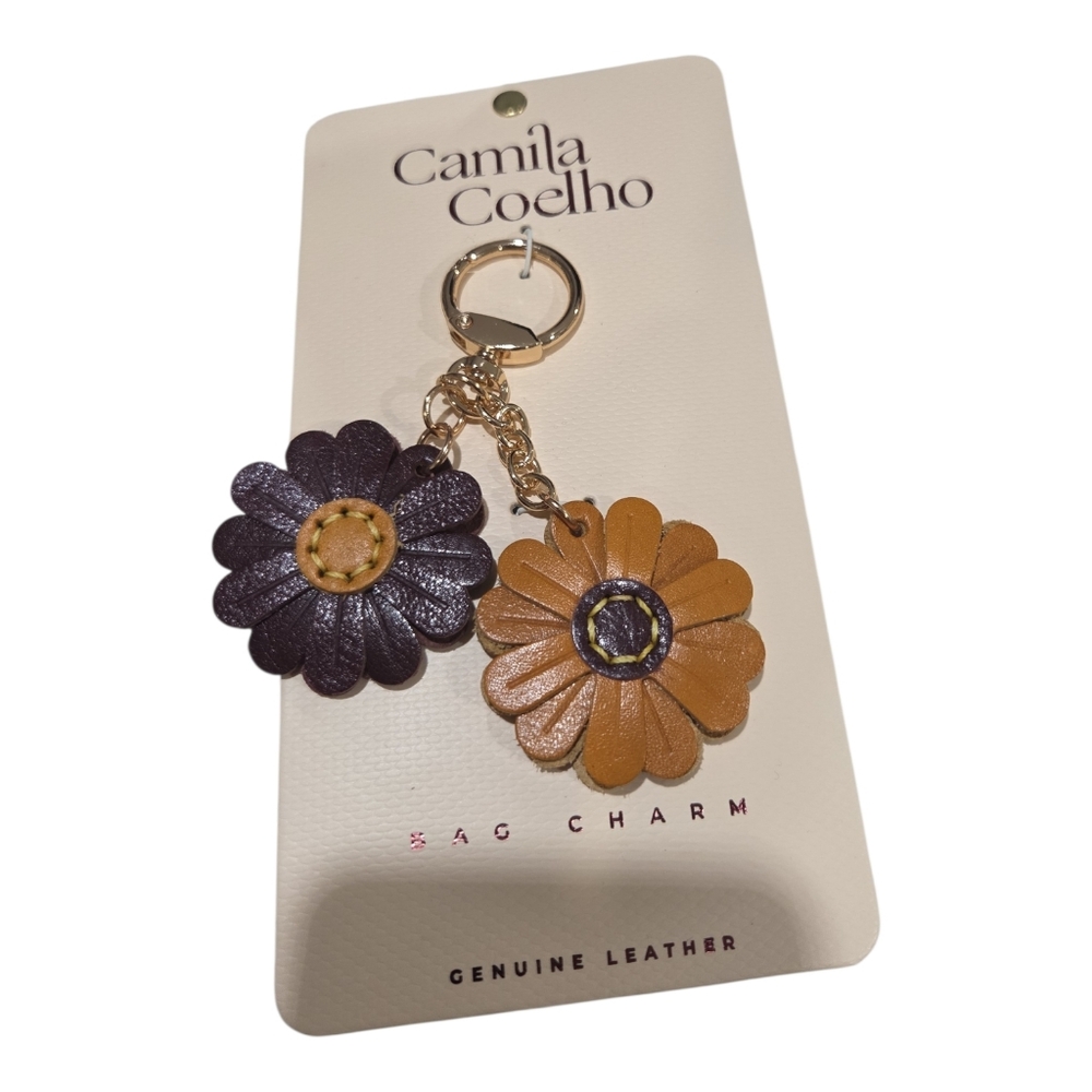 🤎▪️Camila Coelho ▪️Purple/Brown Genuine Leather Flower Key Holder Bag Charm